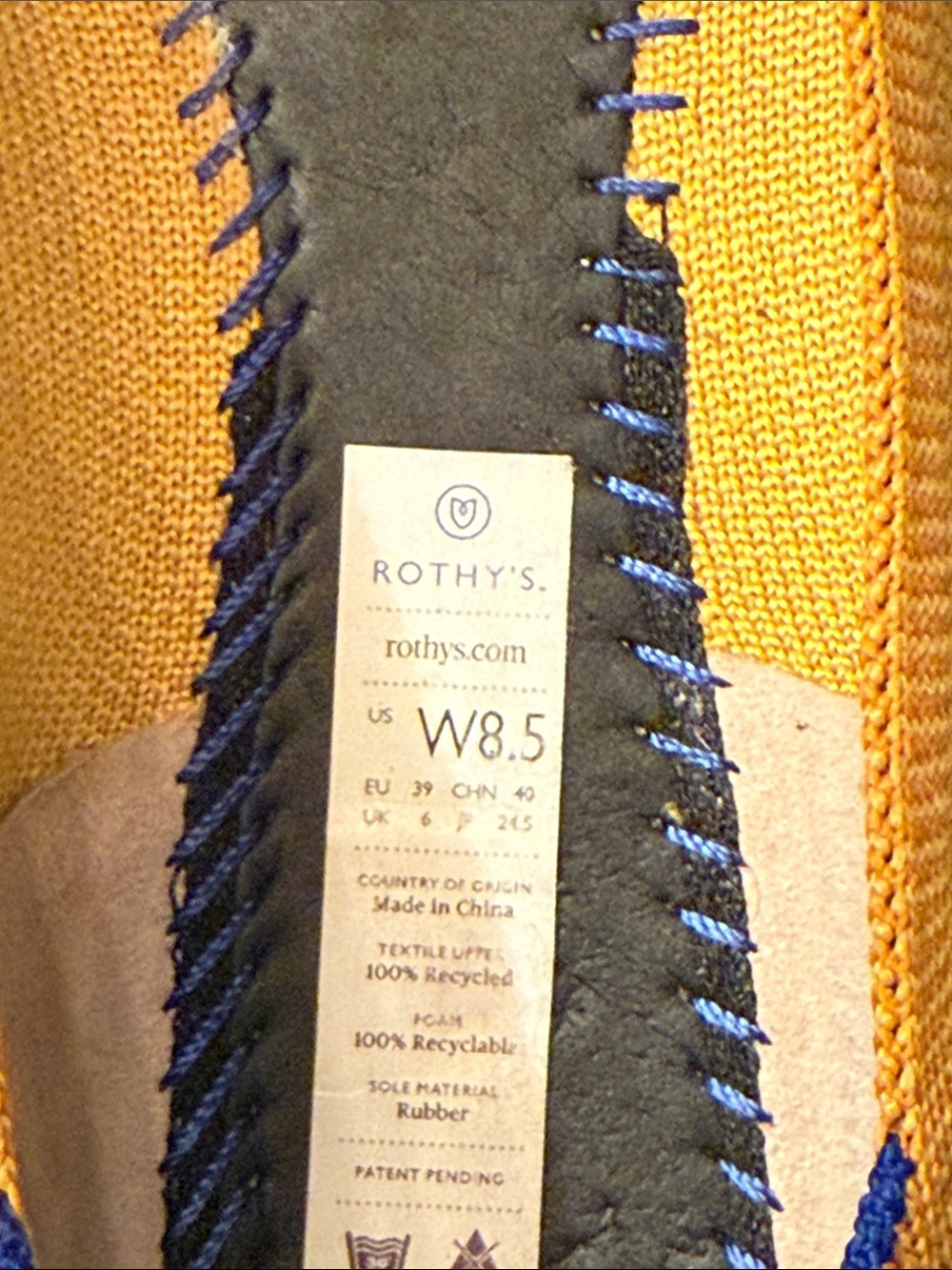 Rothy’s Pointed Flats Mustard Yellow Blue Trim Size 8.5 Sustainable Knit Comfort - Picture 7 of 8